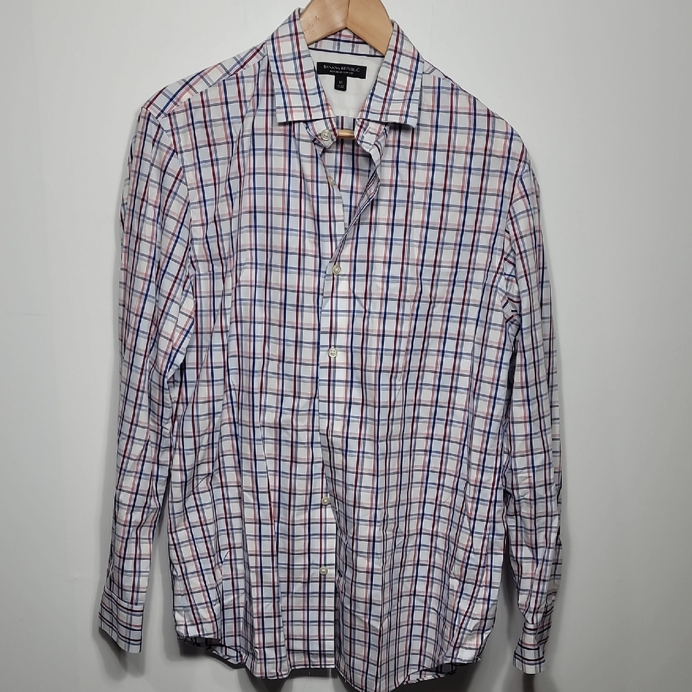 Banana Republic Slim Fit Men's Red and Blue Checkered Shirt